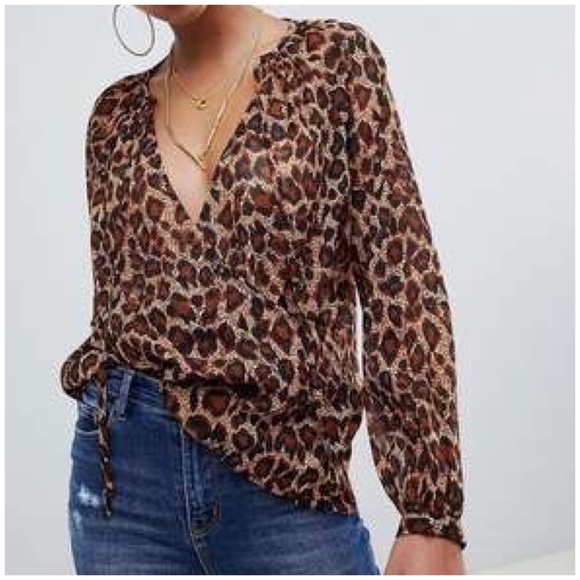 ASOS Tops - NWT Leopard Print Faux Wrap Blouse. Large